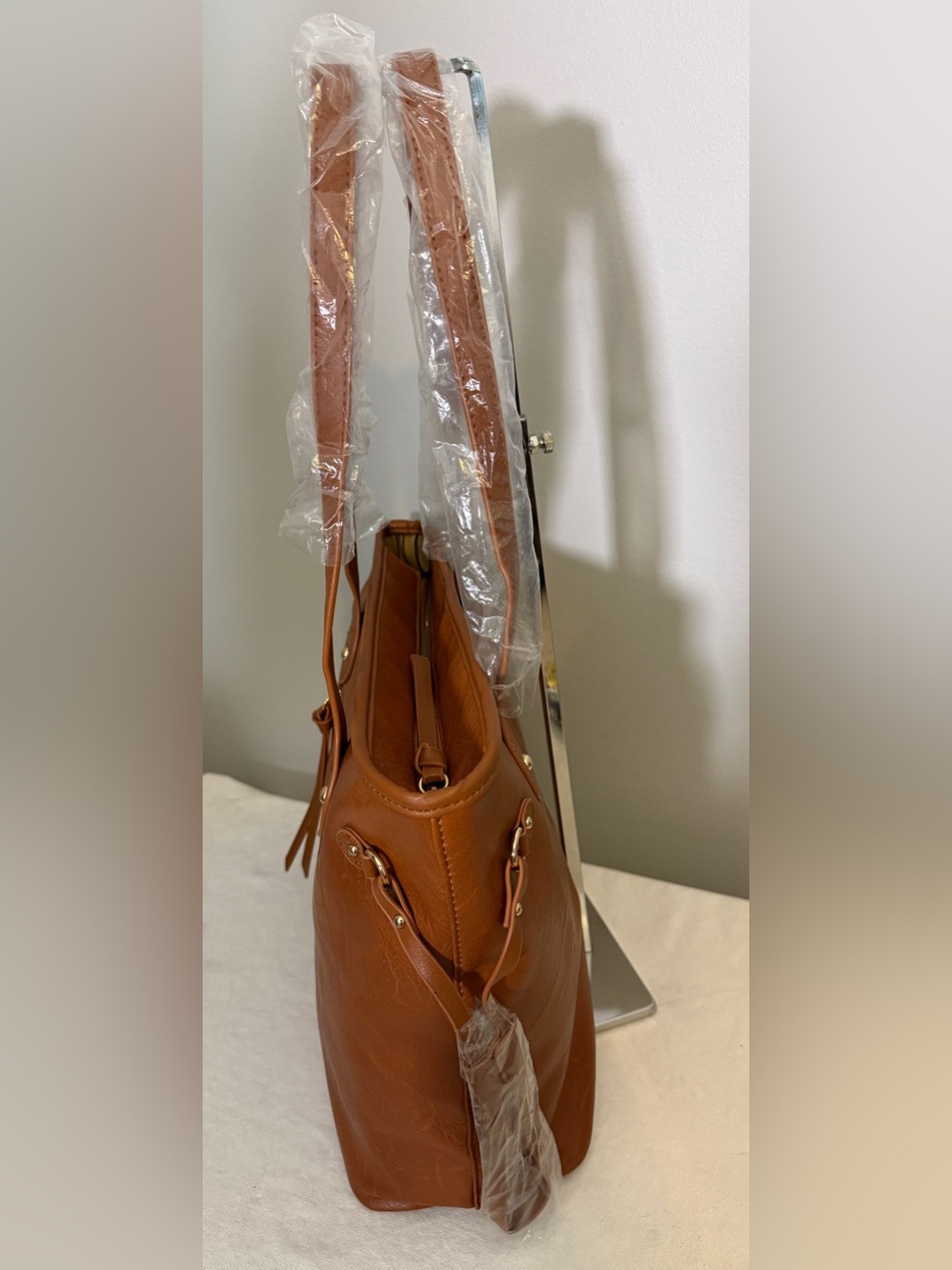 Montana West Brown Tote Bag with Matching Mini Shoulder Bag Wristlet - Picture 5 of 15